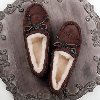 ChicLux Mocassins Daim Fourrés Noeud Confortables Femme