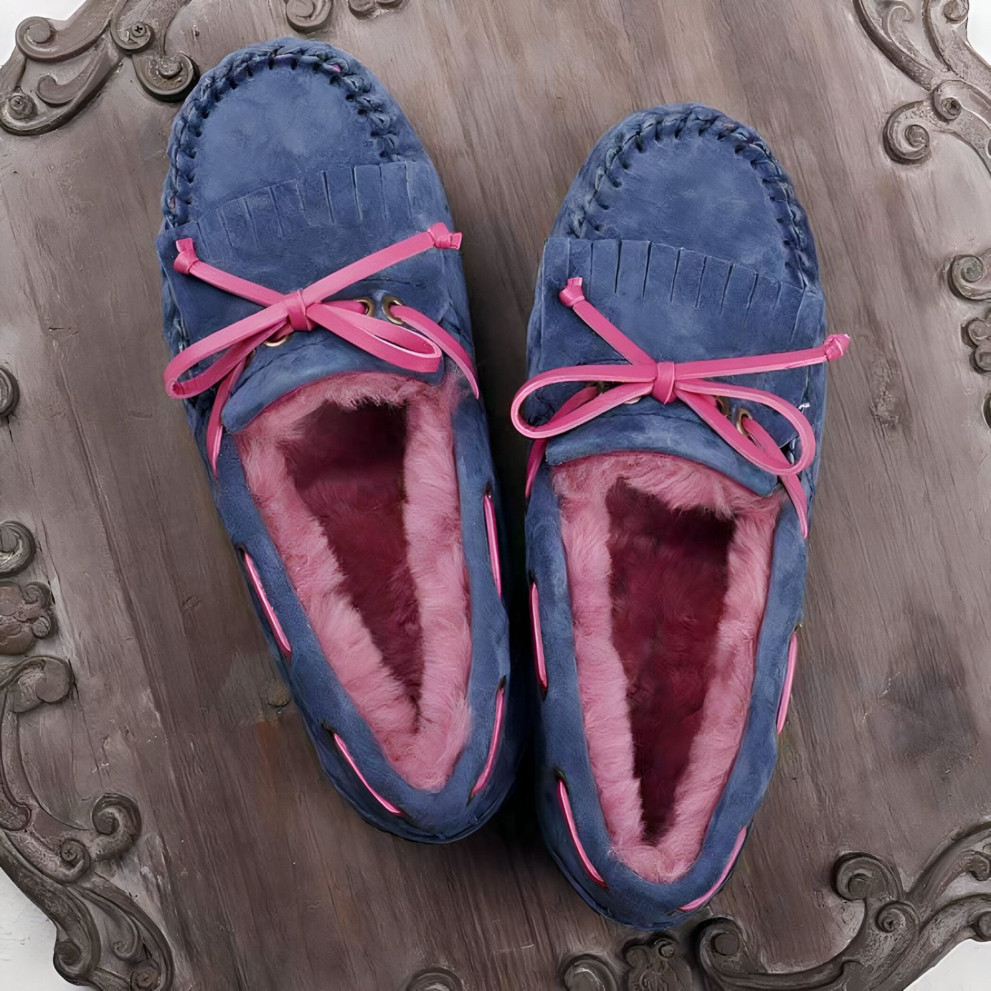 ChicLux Mocassins Daim Fourrés Noeud Confortables Femme