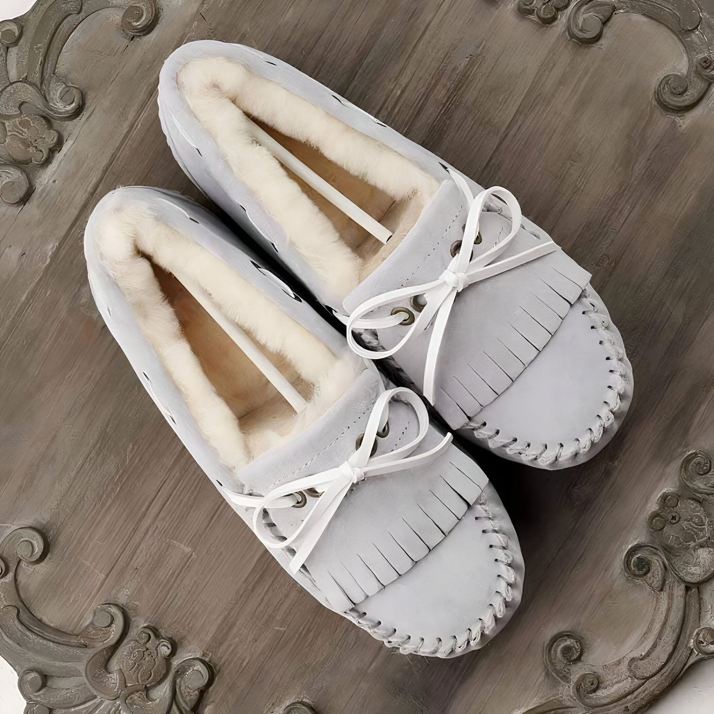 ChicLux Mocassins Daim Fourrés Noeud Confortables Femme