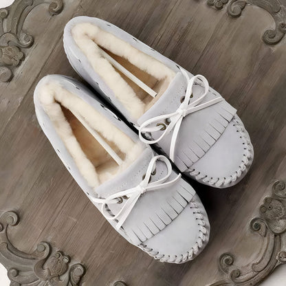 ChicLux Mocassins Daim Fourrés Noeud Confortables Femme
