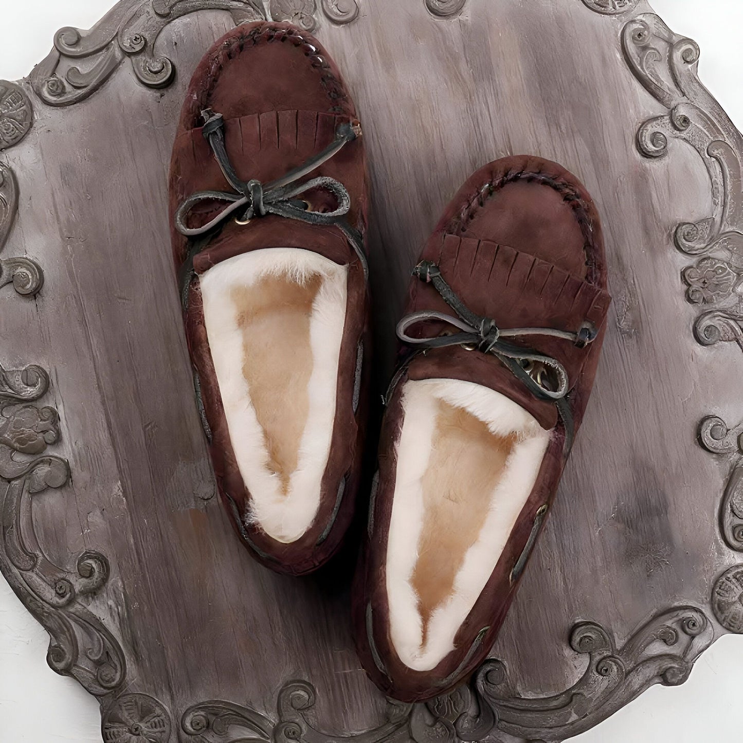 ChicLux Mocassins Daim Fourrés Noeud Confortables Femme