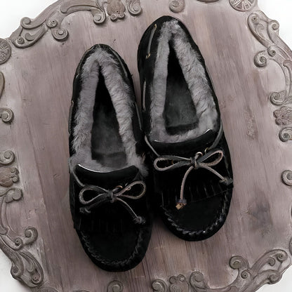 ChicLux Mocassins Daim Fourrés Noeud Confortables Femme