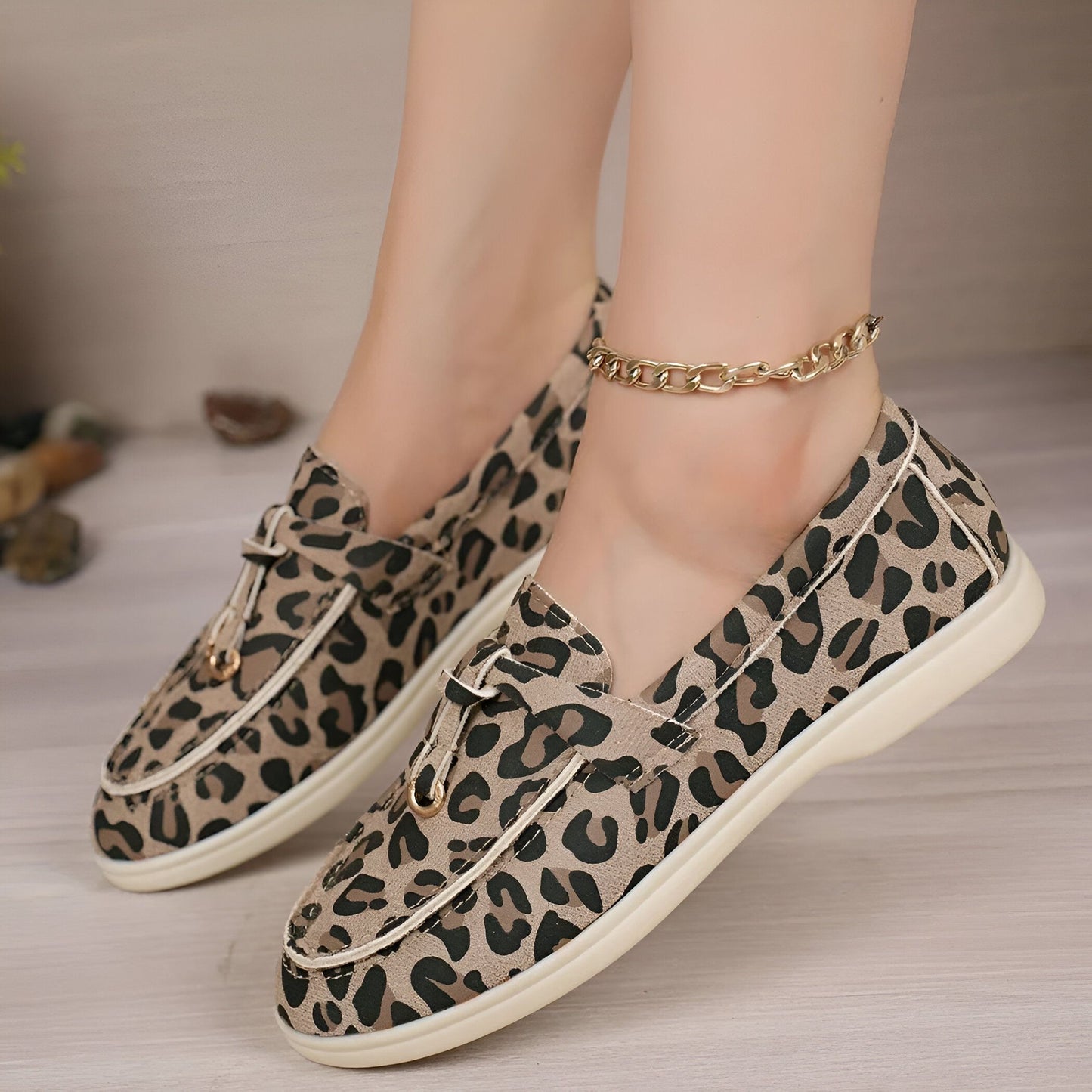 Édition Luxe Mocassins Daim Imprimé Léopard Femme