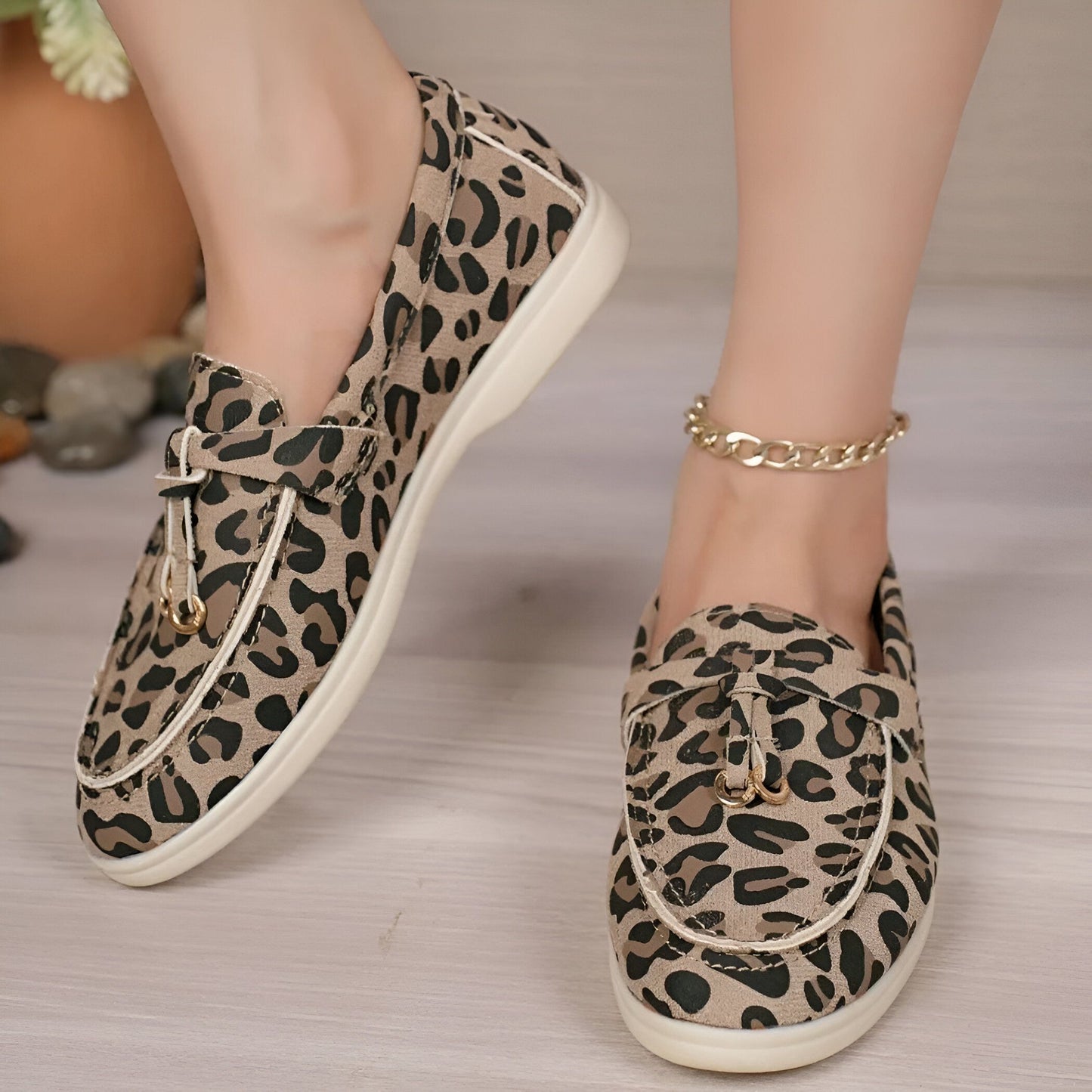 Édition Luxe Mocassins Daim Imprimé Léopard Femme