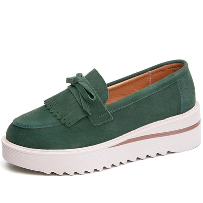 LuxeChic Mocassins daim plateforme compensée franges