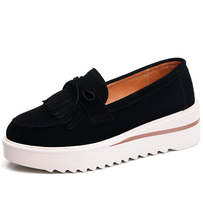 LuxeChic Mocassins daim plateforme compensée franges