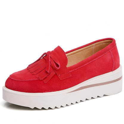 LuxeChic Mocassins daim plateforme compensée franges