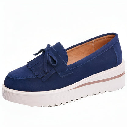 LuxeChic Mocassins daim plateforme compensée franges