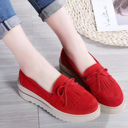 LuxeChic Mocassins daim plateforme compensée franges