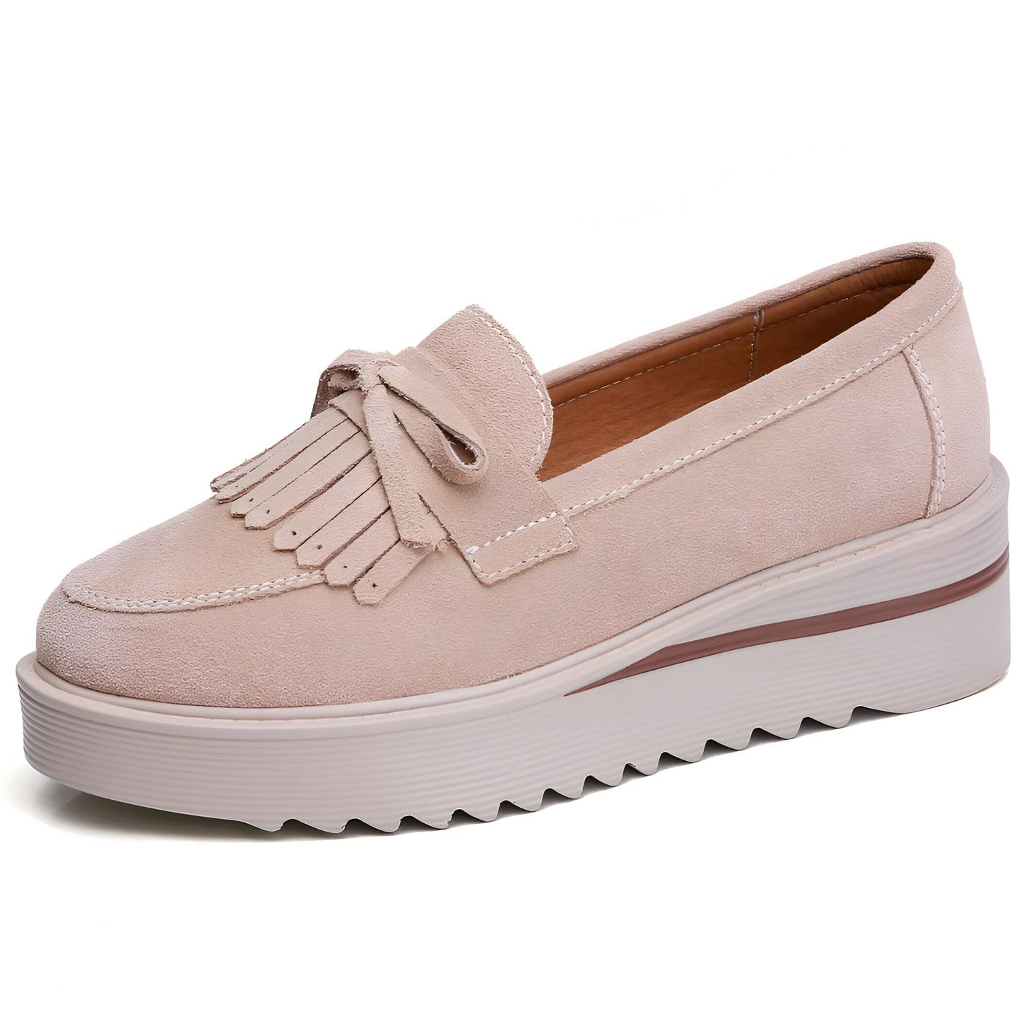 LuxeChic Mocassins daim plateforme compensée franges