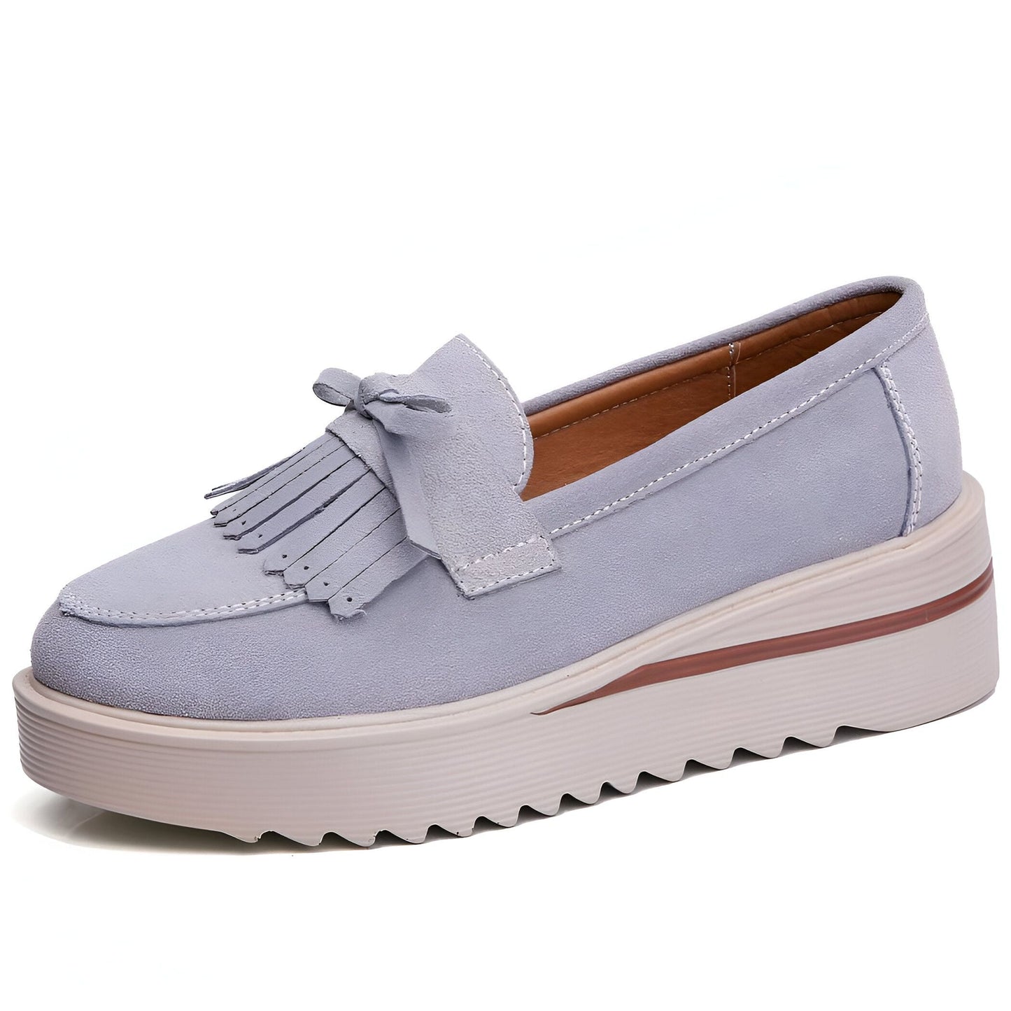 LuxeChic Mocassins daim plateforme compensée franges