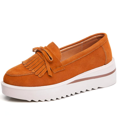 LuxeChic Mocassins daim plateforme compensée franges