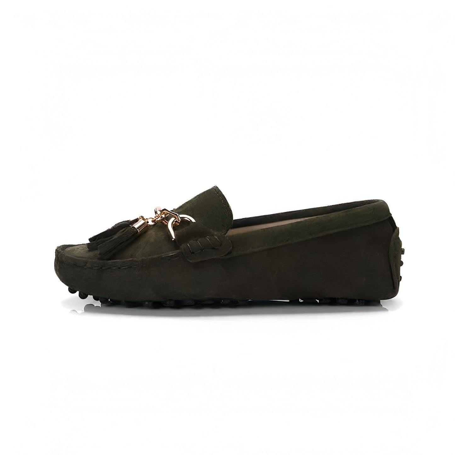 Aurum Mocassins Femme Daim Souple Glands Or