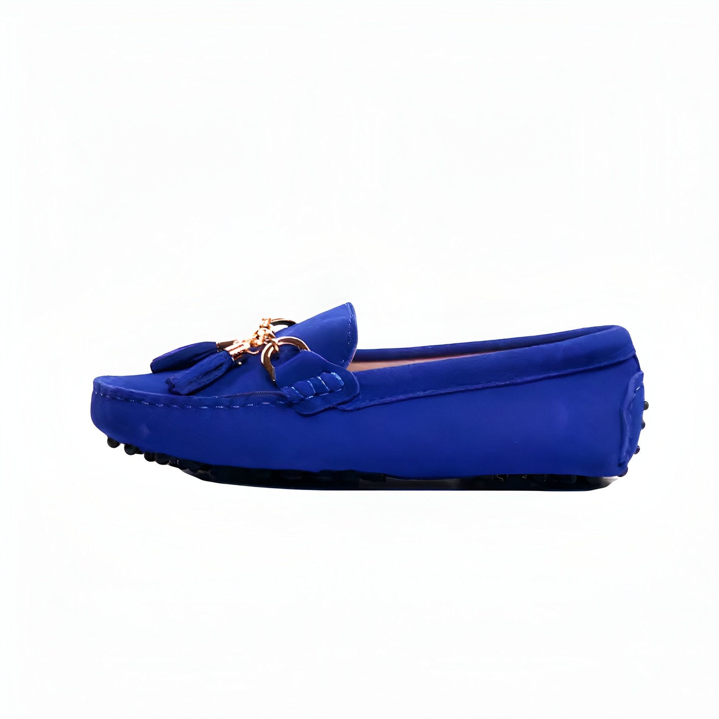 Mocassins Daim Véritable — Chaîne Dorée Femme Glands