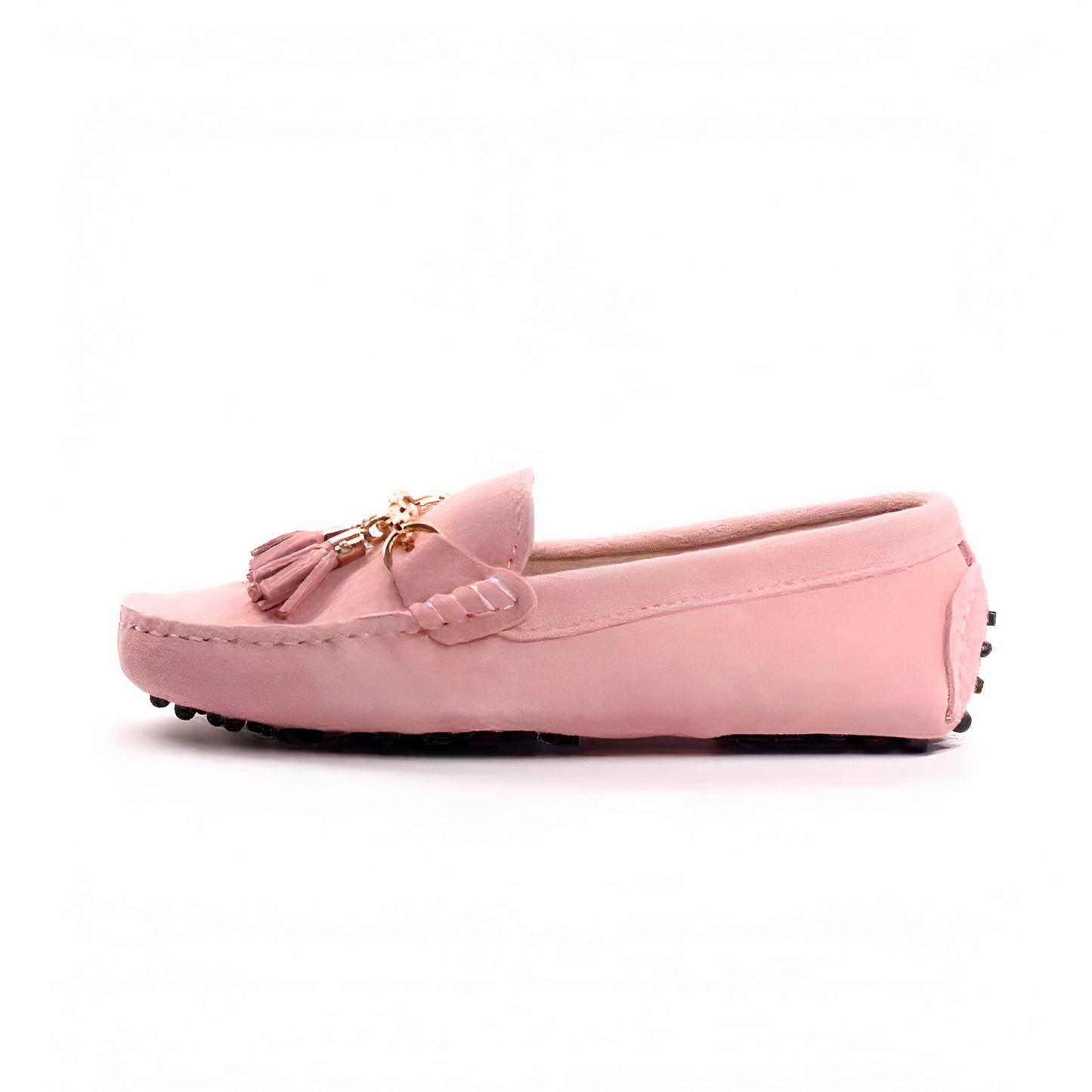 Mocassins Daim Véritable — Chaîne Dorée Femme Glands