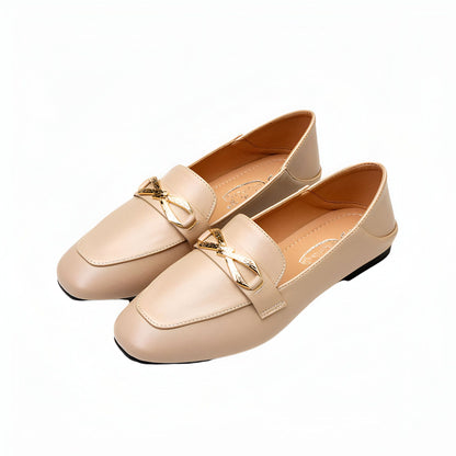 Mocassins Femme Luxe Simili Cuir Nœud Doré Élégants