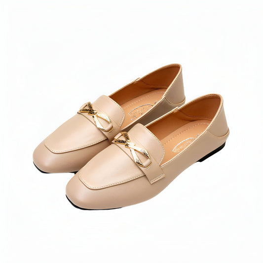 Mocassins Femme Luxe Simili Cuir Nœud Doré Élégants