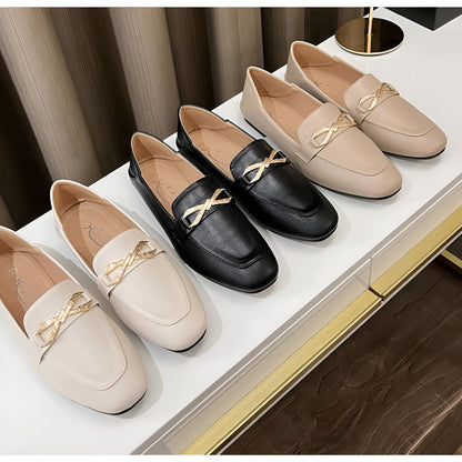 Mocassins Femme Luxe Simili Cuir Nœud Doré Élégants