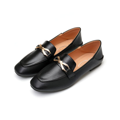 Mocassins Femme Luxe Simili Cuir Nœud Doré Élégants