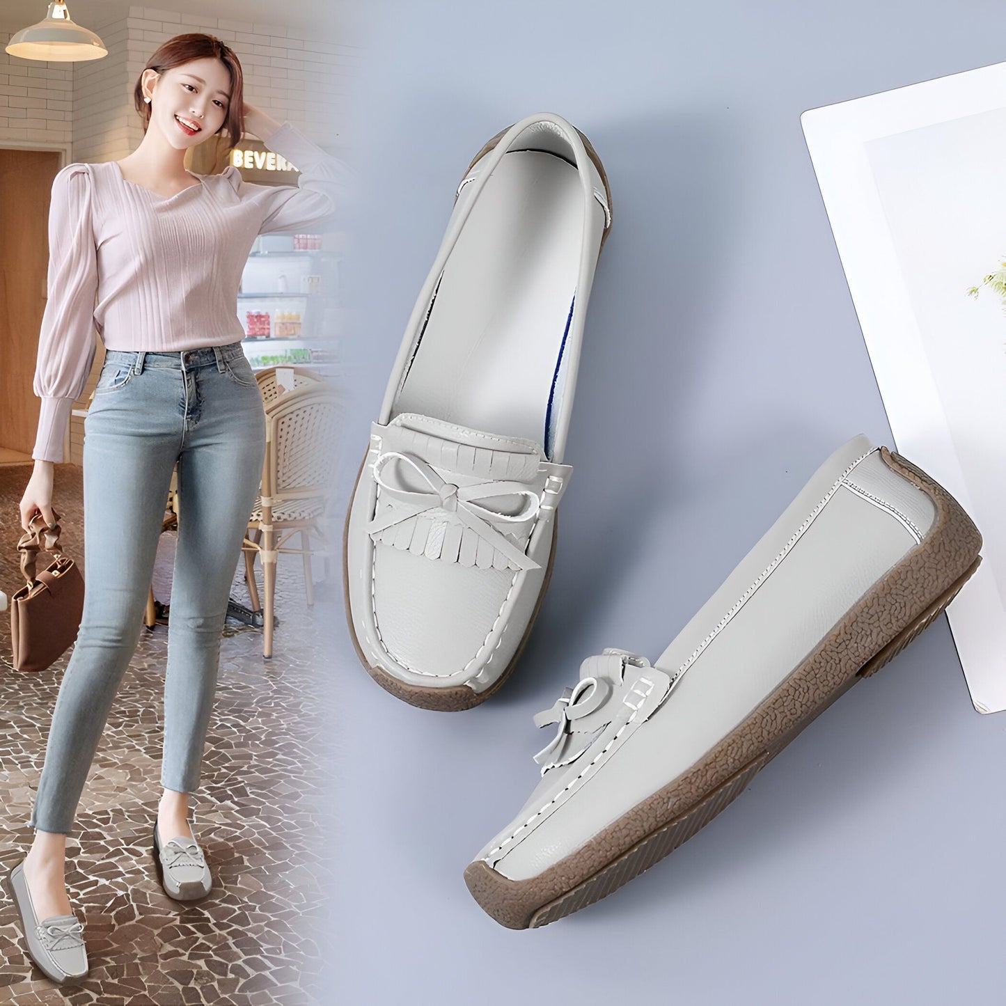 Signature Mocassins Femme Cuir Véritable à Franges