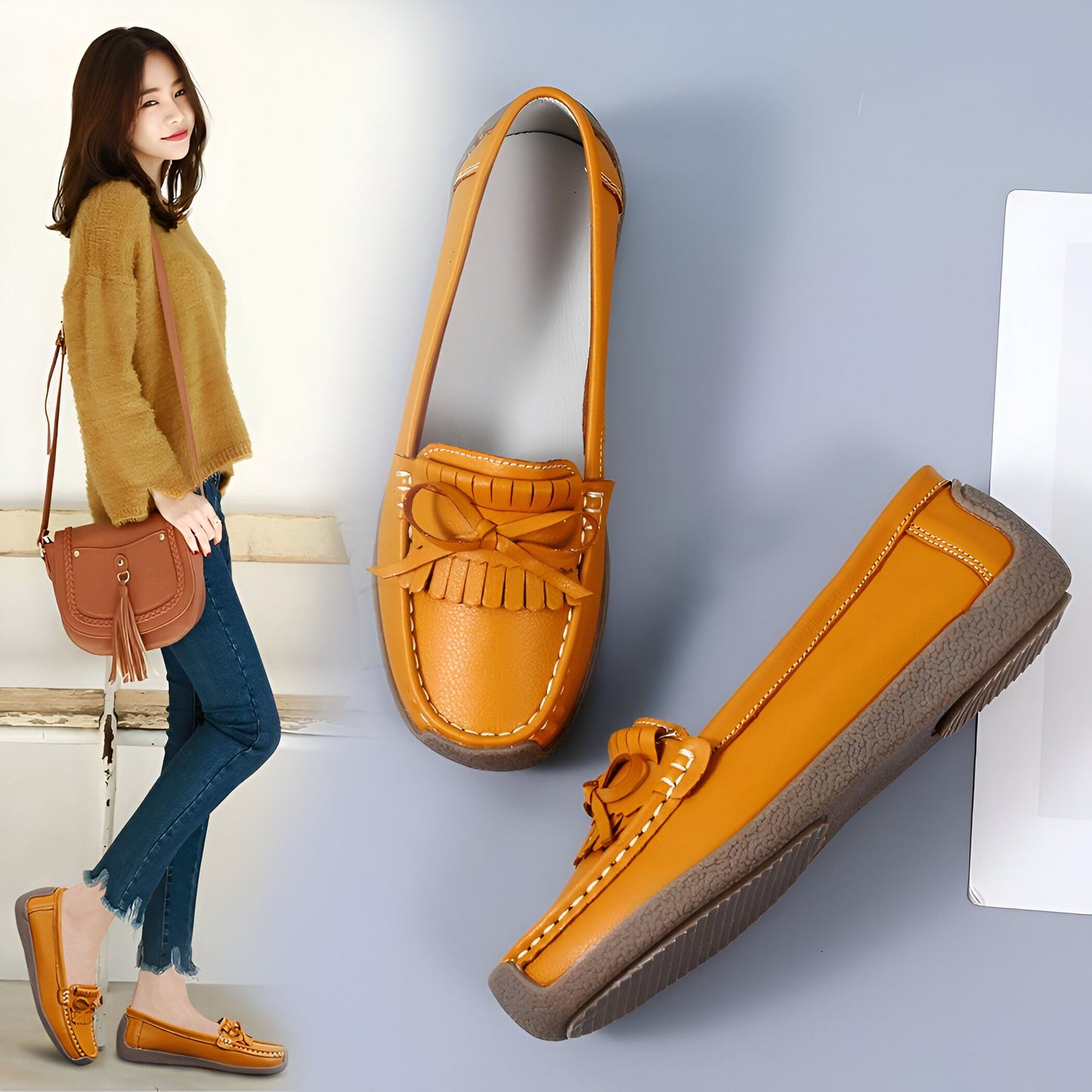 Signature Mocassins Femme Cuir Véritable à Franges