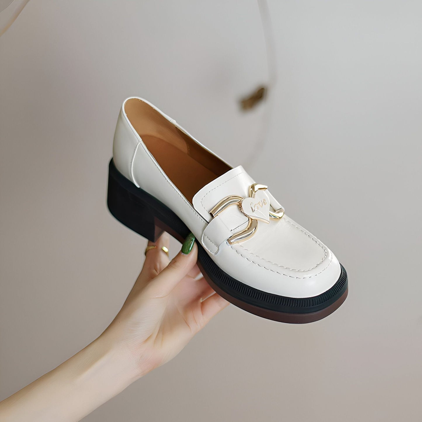 Mocassins Cuir Véritable TalonCarré SemelleÉpaisse Femme