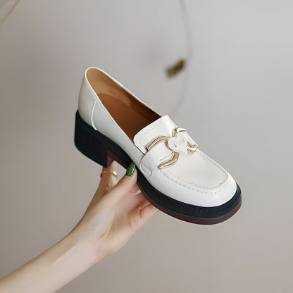 Mocassins Cuir Véritable TalonCarré SemelleÉpaisse Femme