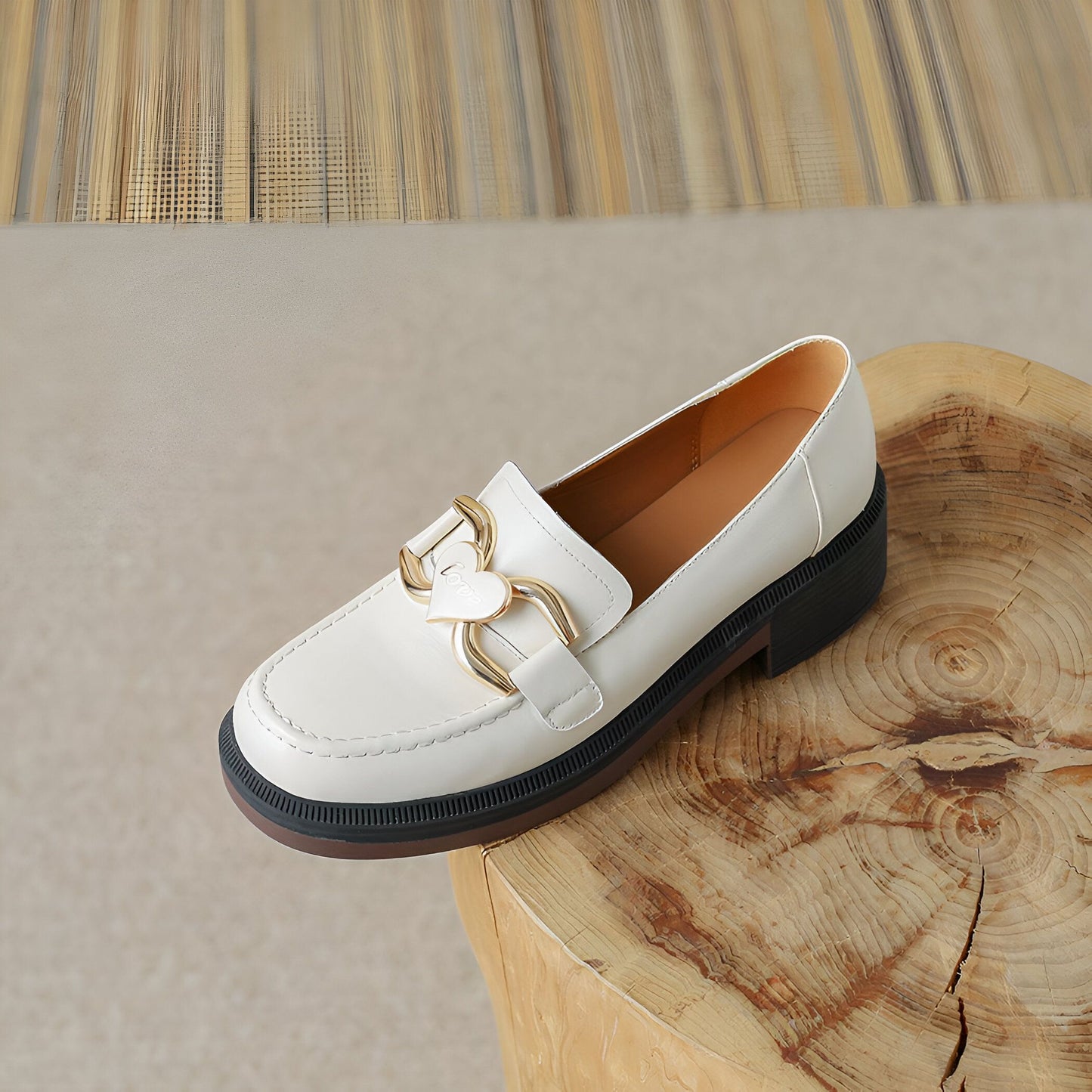 Mocassins Cuir Véritable TalonCarré SemelleÉpaisse Femme