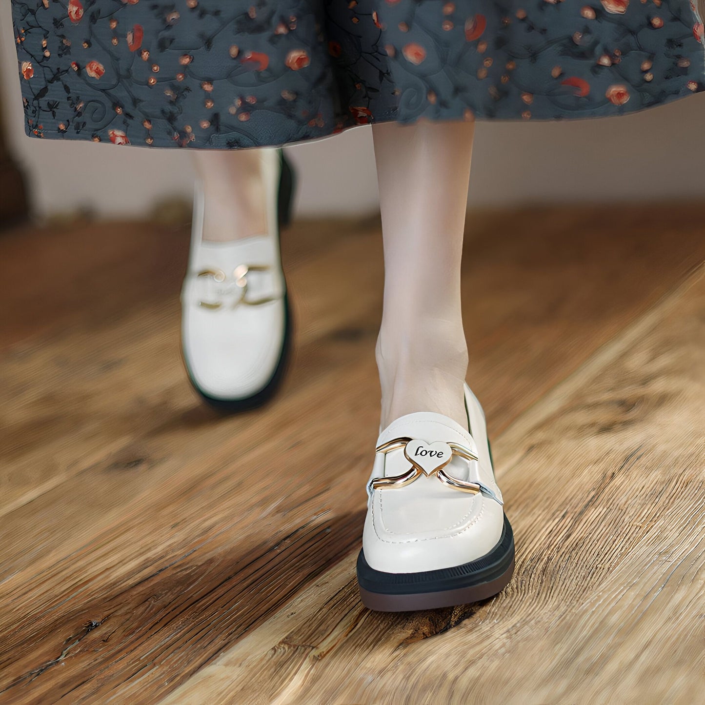Mocassins Cuir Véritable TalonCarré SemelleÉpaisse Femme