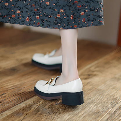 Mocassins Cuir Véritable TalonCarré SemelleÉpaisse Femme