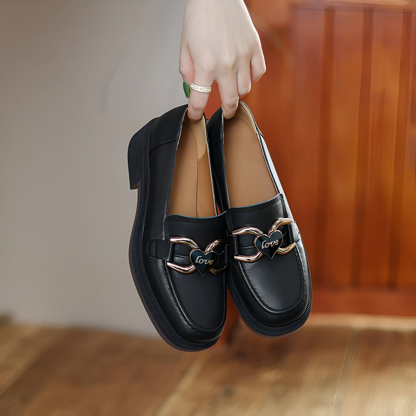 Mocassins Cuir Véritable TalonCarré SemelleÉpaisse Femme