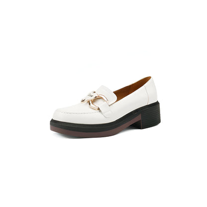 Mocassins Cuir Véritable TalonCarré SemelleÉpaisse Femme