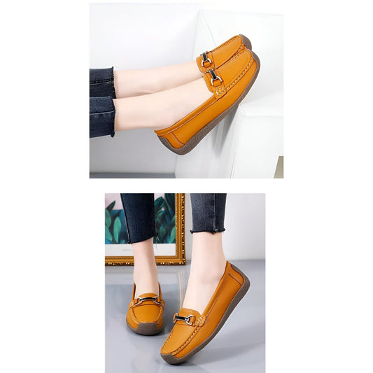 NeoChic Mocassins Cuir Véritable Détails Dorés Femme