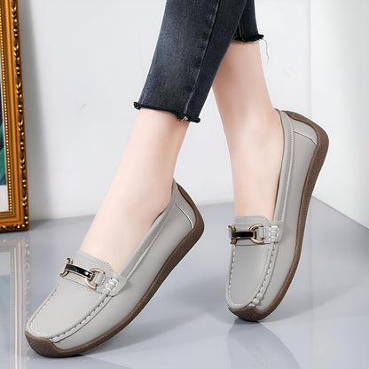 NeoChic Mocassins Cuir Véritable Détails Dorés Femme