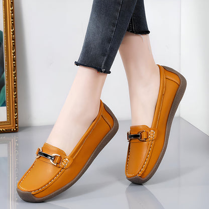 NeoChic Mocassins Cuir Véritable Détails Dorés Femme