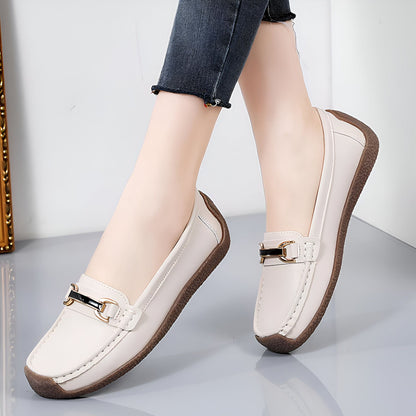 NeoChic Mocassins Cuir Véritable Détails Dorés Femme