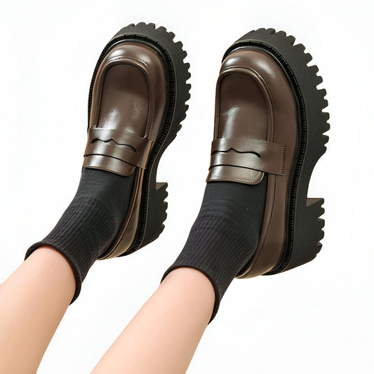 Luxia Mocassins Femme Cuir Marron Semelle Plateforme