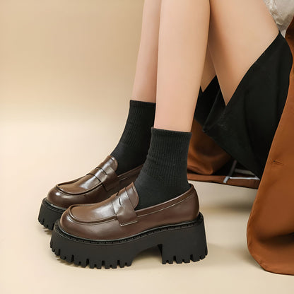 Luxia Mocassins Femme Cuir Marron Semelle Plateforme