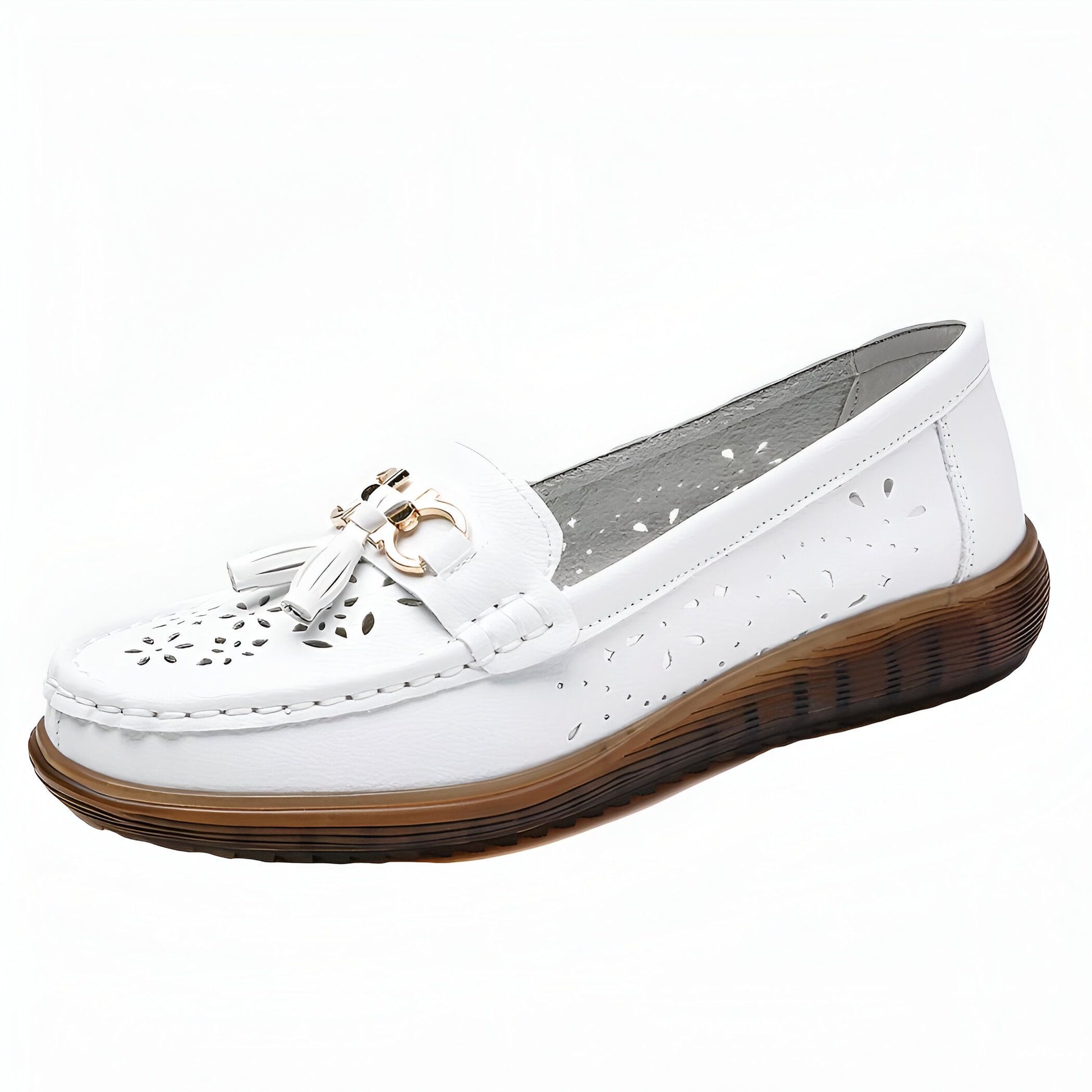 Luxe Mocassins Cuir Souple Femme Glands Blanc