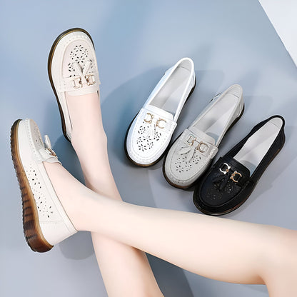 Luxe Mocassins Cuir Souple Femme Glands Blanc