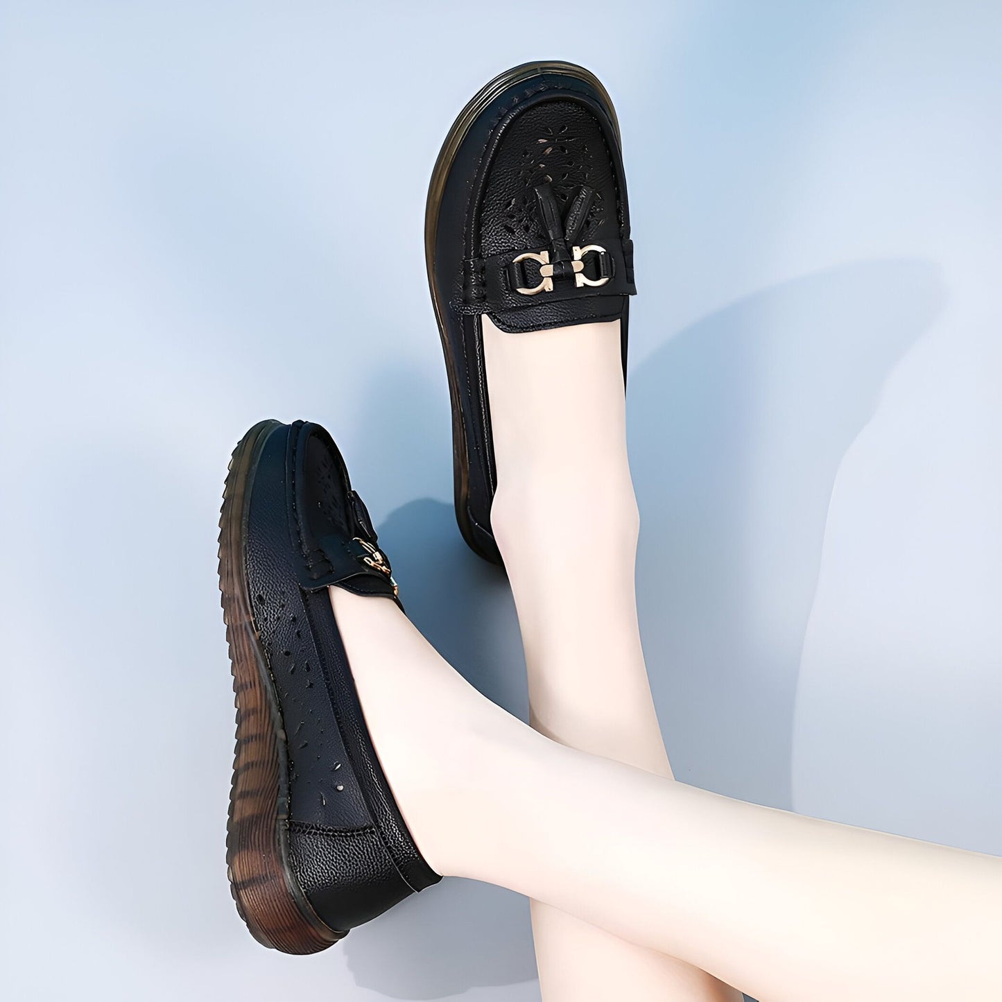 Luxe Mocassins Cuir Souple Femme Glands Blanc