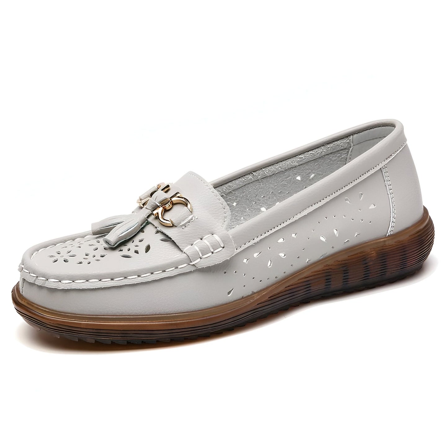 Luxe Mocassins Cuir Souple Femme Glands Blanc