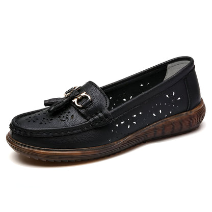 Luxe Mocassins Cuir Souple Femme Glands Blanc