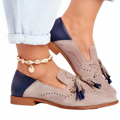 Mocassins Femme Taupe & Bleu Cuir Synthétique |BrandLux