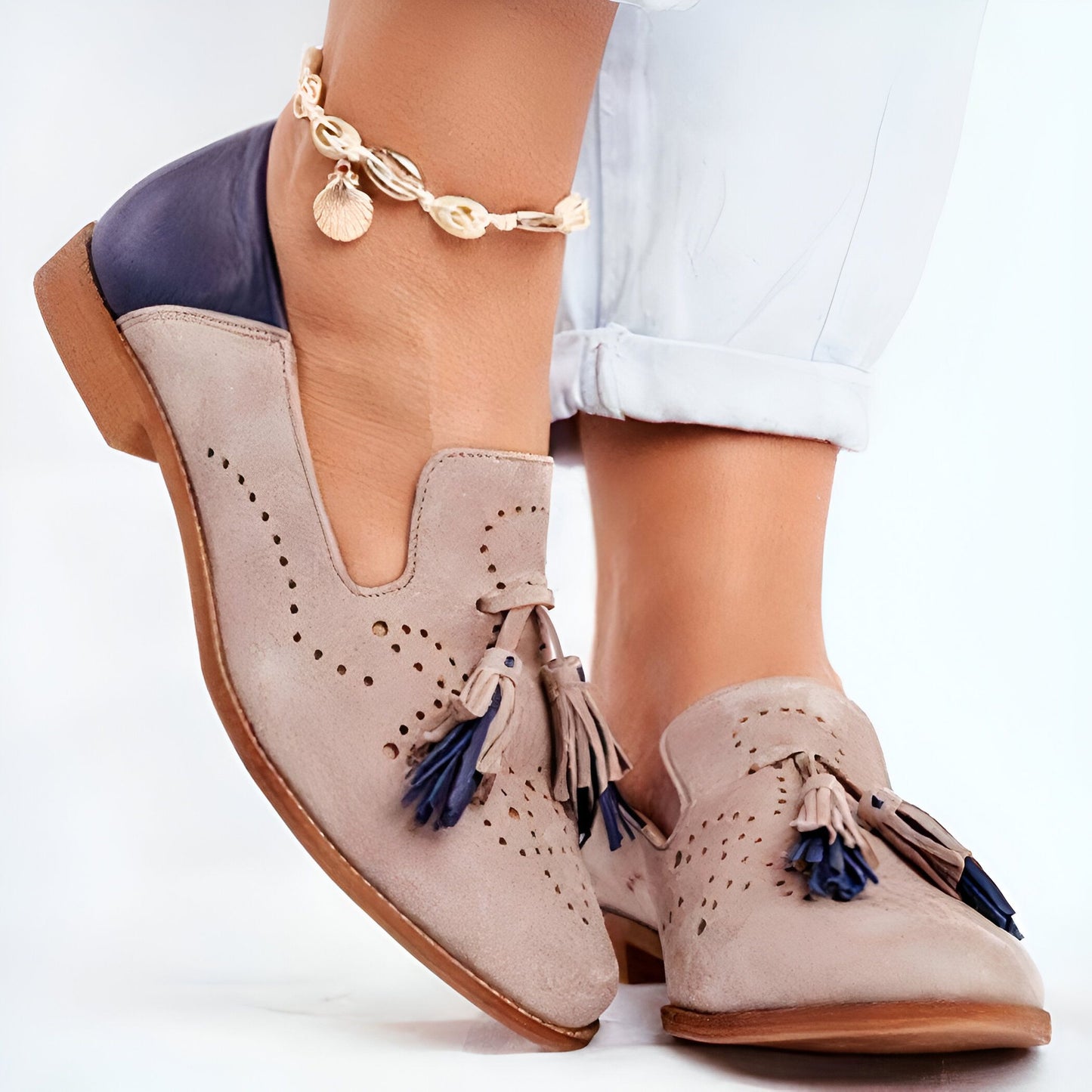 Mocassins Femme Taupe & Bleu Cuir Synthétique |BrandLux