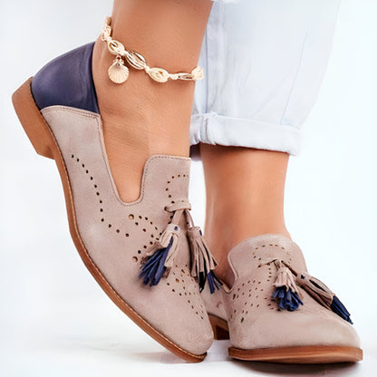 Mocassins Femme Taupe & Bleu Cuir Synthétique |BrandLux