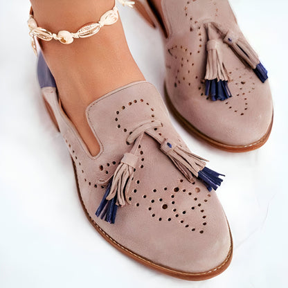 Mocassins Femme Taupe & Bleu Cuir Synthétique |BrandLux