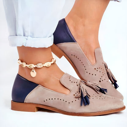 Mocassins Femme Taupe & Bleu Cuir Synthétique |BrandLux