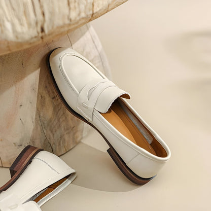 Signature Mocassins Cuir Véritable Beige Semelles Marron