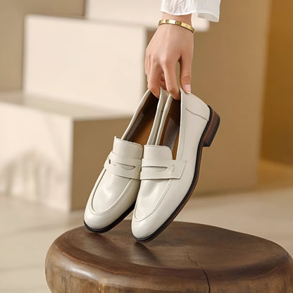 Signature Mocassins Cuir Véritable Beige Semelles Marron